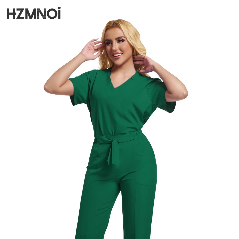 HZMNOI Medical Uniforms Women Scrubs Sets Nurse Nursing Work Clothes Beauty Salon Spa Surgical Suit Lab Hospital Overall