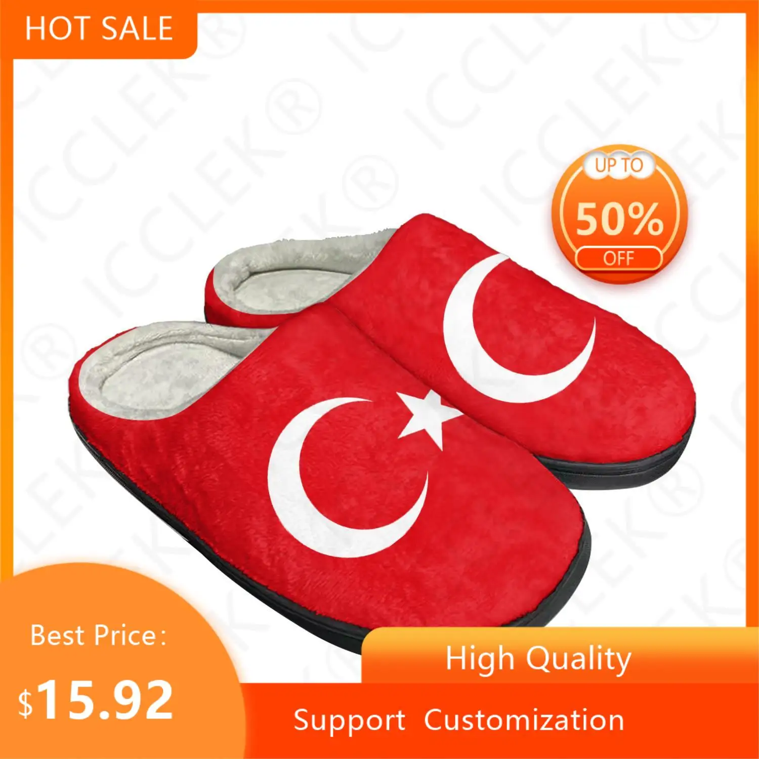 

Turkish Flag Home Cotton Custom Slippers Mens Womens Sandals Turkey Plush Bedroom Casual Keep Warm Shoes Indoor Thermal Slipper