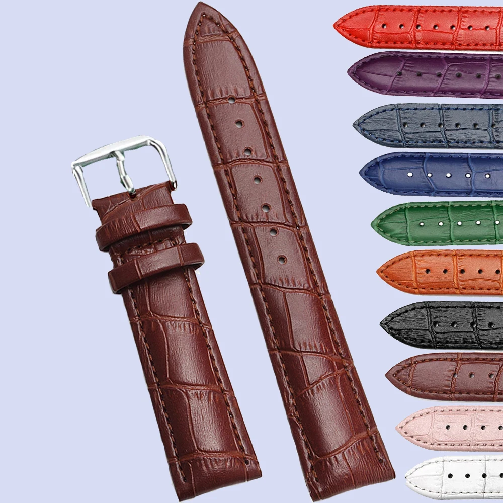 

Genuine Leather Watch bands for Men and Wome and Student 10mm 12mm14mm16mm18 20mm 24mm Watch Parts Belt Strap Blue green purple
