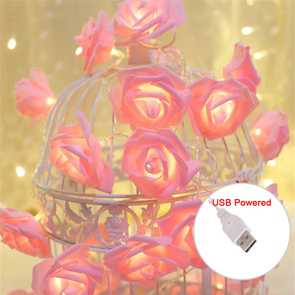 

RGBCW Светодиодная гирлянда с розовыми цветами 5В