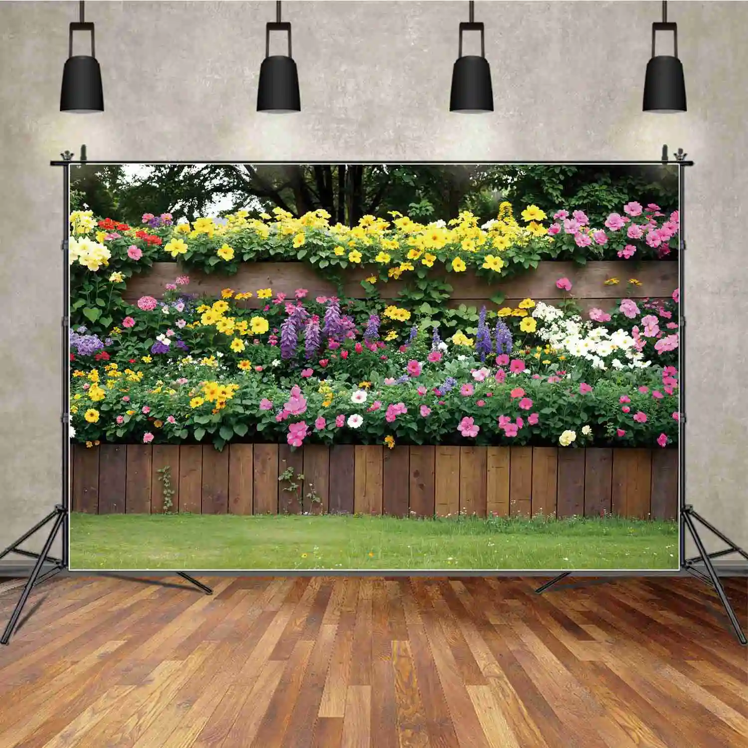 

Blossom Flower Garden Wall Photography Backdrops Decor Grassland Wooden Fence Personalized Kids Photo Backgrounds Studio Props