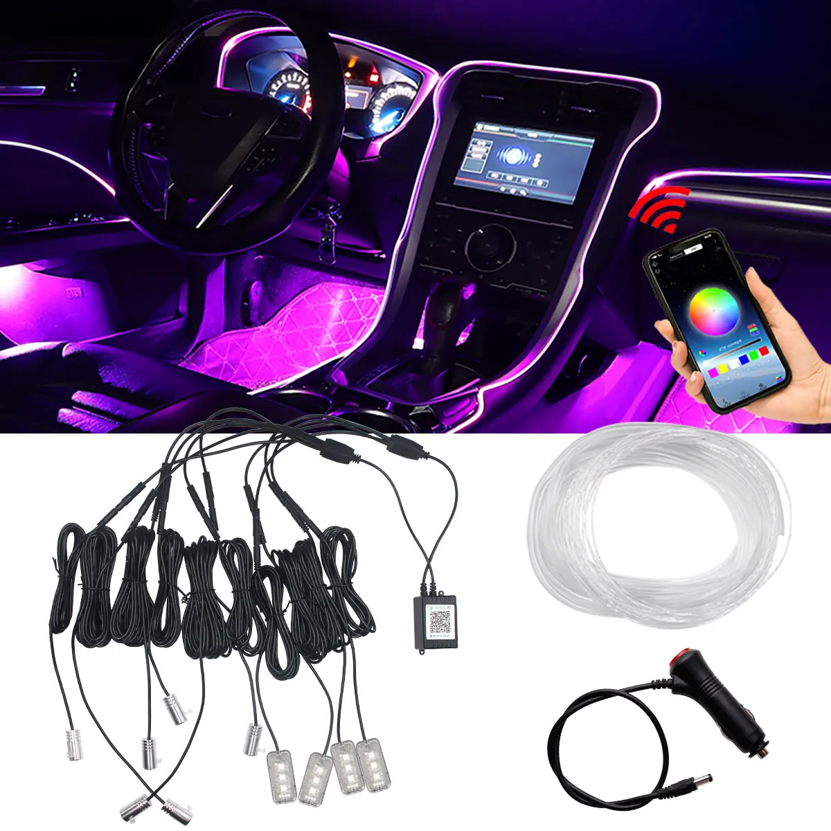 

10/6 in 1 RGB LED Guide Light Car Interior Atmosphere Ambient Light Fiber Optic Neon Wire Strip Light App Control DIY Music 6/8M