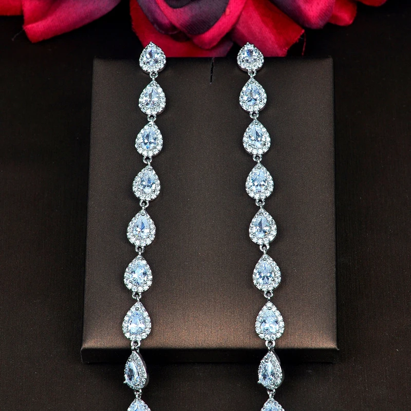 Модные Роскошные серьги-капельки с прозрачным цирконием длинные серьги-подвески
