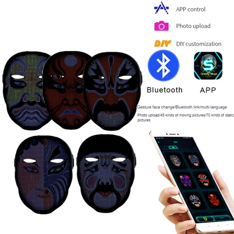 

LED Halloween Decor Mask Bluetooth APP Programmable Full-Color Mask for Masquerade DJ Wedding Halloween Party Cosplay Cool Mask