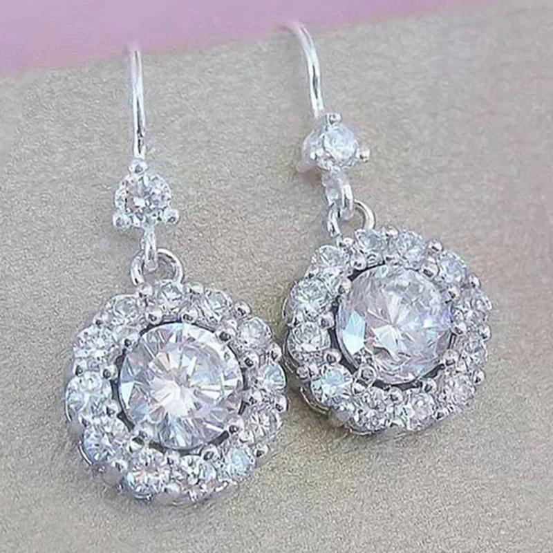 

Luxury Fashion Round Cut CZ Stone Zirconia Drop Dangle Earrings For Women Bridal Jewelry Wedding Earrings Party Gift