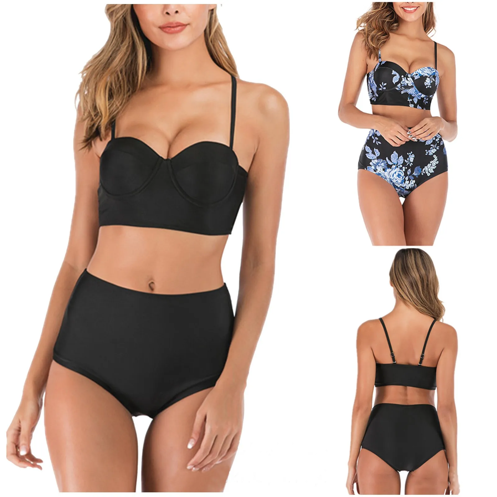 

Женские бикини с высокой талией, купальник, женская пляжная одежда в стиле ретро, комплект бикини, однотонное сексуальное бикини, женский купальник 2023