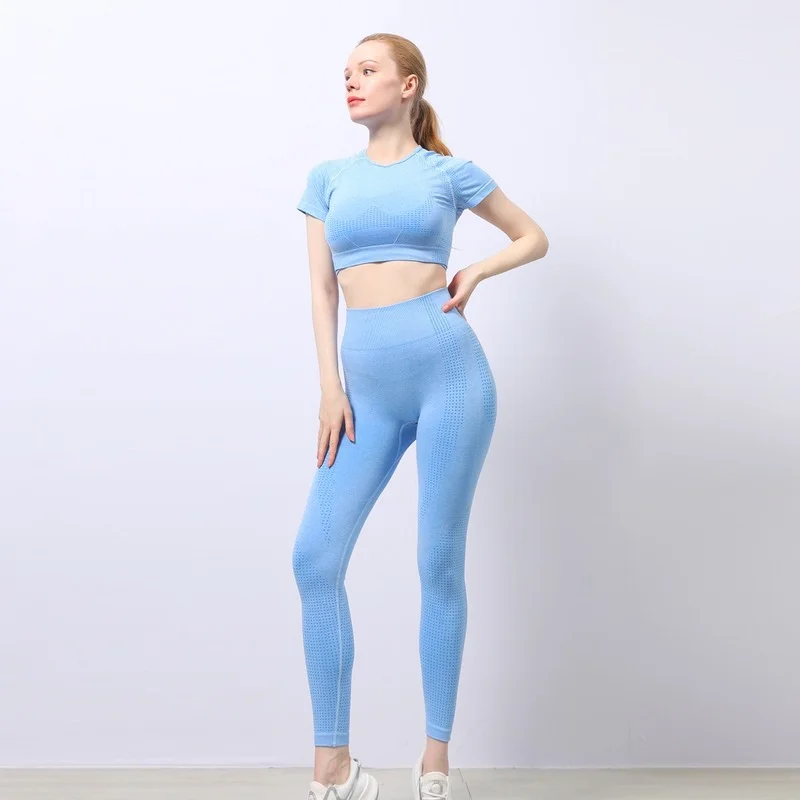 2/3/5PCS Seamless Women Workout Gym Yoga set Quick Dry Long Sleeve Crop Top High Waist Leggings Fitness Sportswear Active Wear