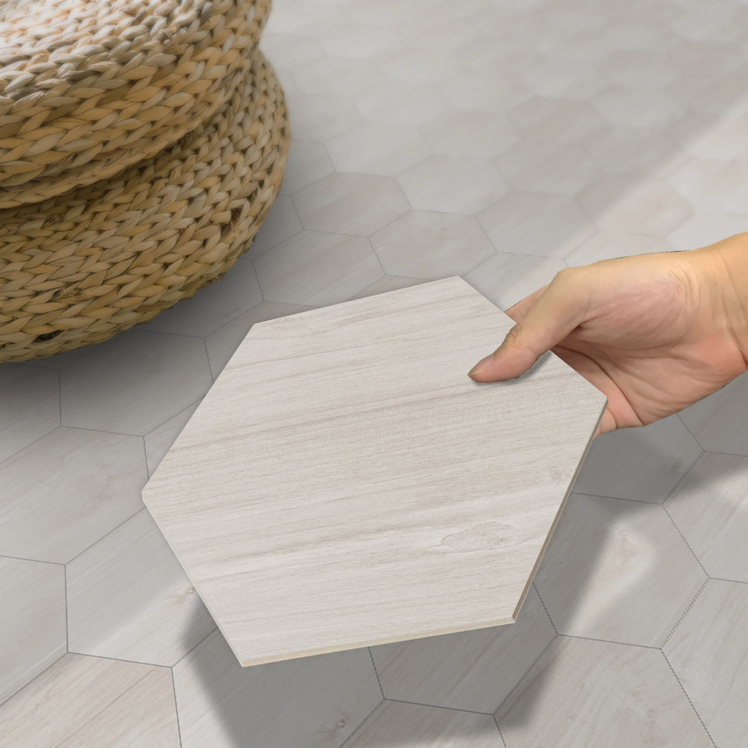 

5/10Pcs Hexagon White Wood Texture Floor PVC Foam Board Stickers Self-Adhesive Peel and Stick Anti Slip Matt Flooring Decals