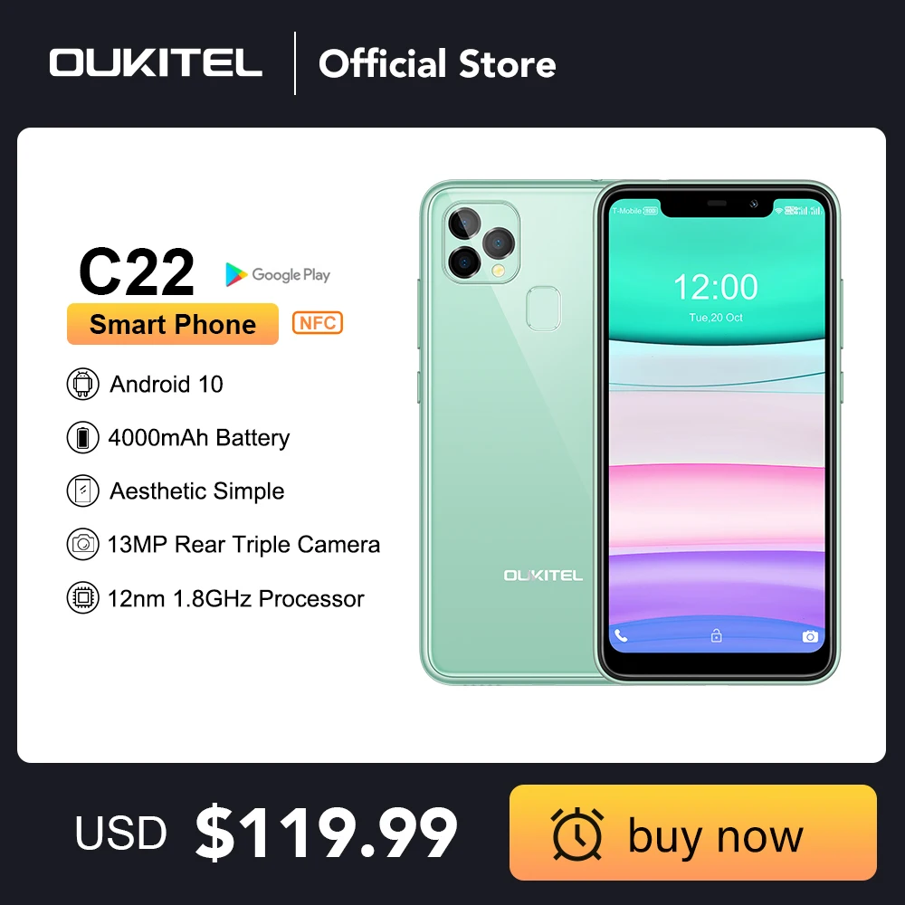 

OUKITEL C22 Smartphone 4GB 128GB 4000mAh Quad Core 5.85"HD+ Mobile Phone 13MP Triple Camera 2.5D 1.8Ghz Celular Cell Phone