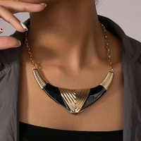 ins gold chain black enamel triangle geometric piercing choker pendant necklaces trendy korean fashion women party jewelry