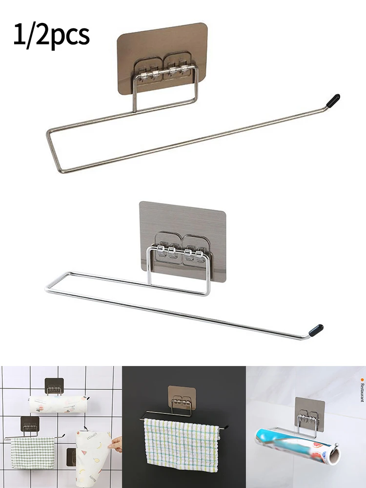 

1PC Paper Towel Holder Hanger Rack Kitchen Shelf Organizer Under Cabinet Roll Cup For Hanging Towels Tissues Keys Belts Clothes