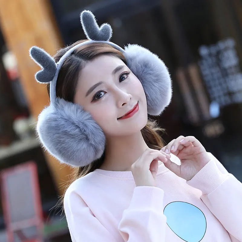 

Christmas Antlers Earmuffs Soft Plush Ear Warmers Cute Elk Earmuff Autumn Winter Warm Ear Muffs For Women Girls High Quality