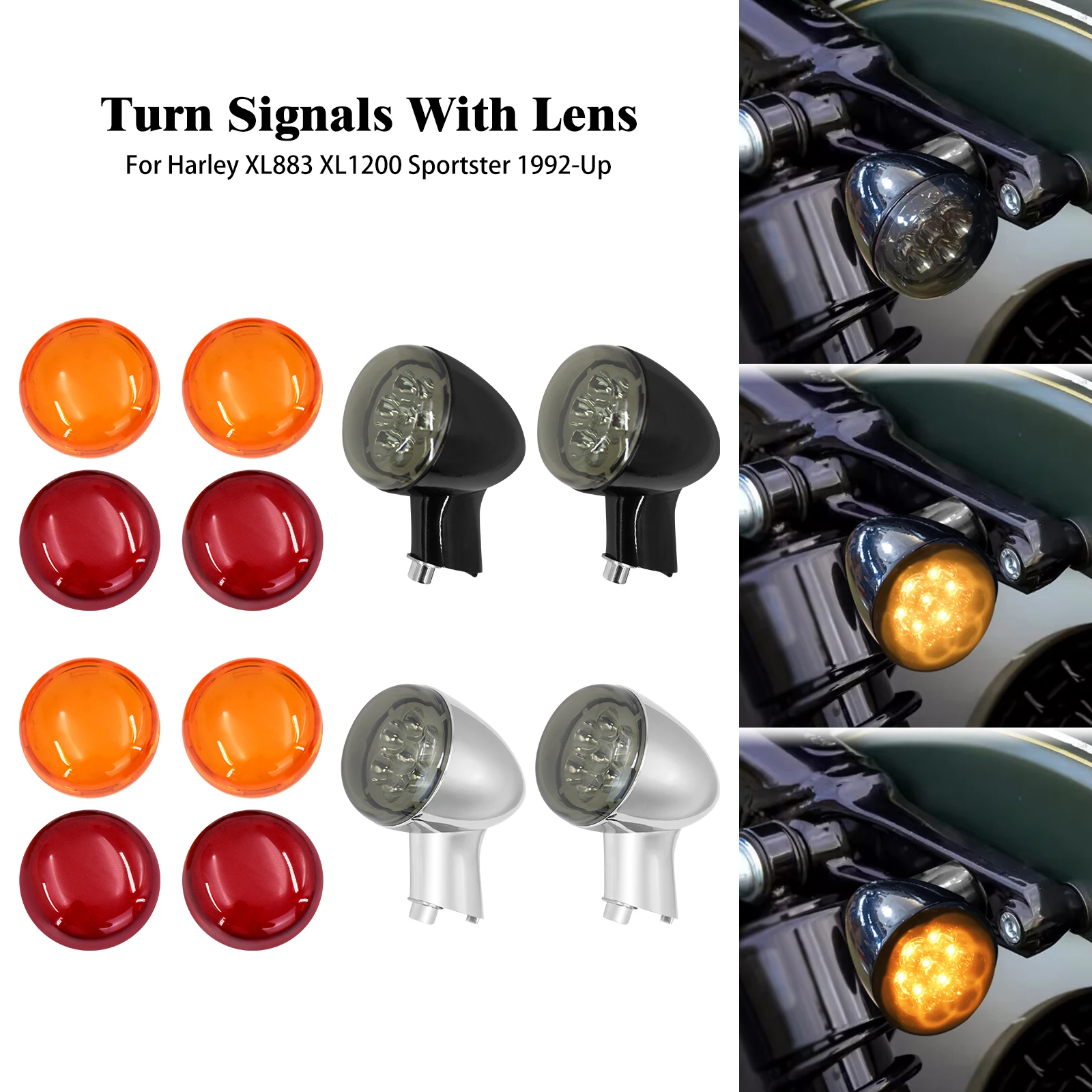 

Motorcycle Rear Fender Black Chrome Running Turn Signal Lights Indicator Short Bracket For Harley Sportster XL 1200 883 1992-up