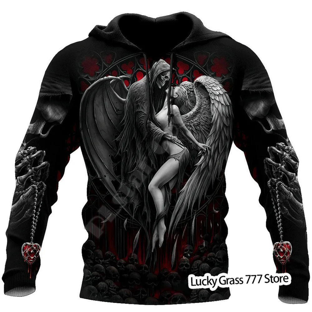 

Autumn Winter Men's Hoodies Sweatshirt 3D Print Reaper Skull Angel And Demon Man Clothing Fashion Casual Pullover Sweater Male