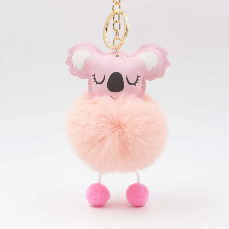 Cute Fur Ball Koala Keychain Pom Key Chain Handbag Purse Fluffy Ring Bag Car Holder Porte Clef Llaveros for Girls |
