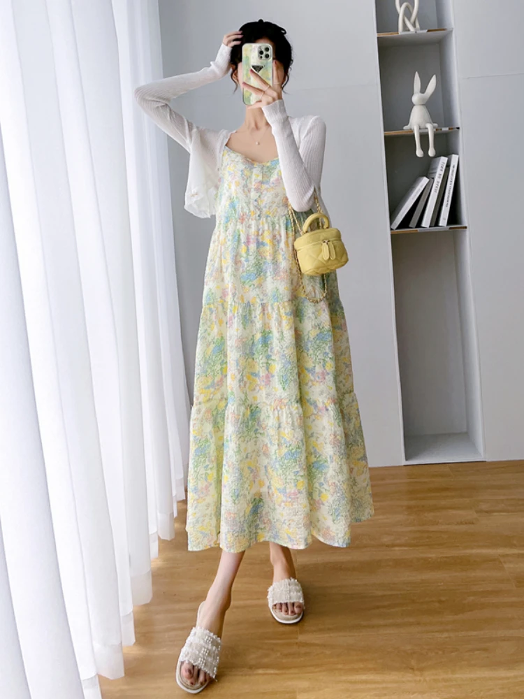Floral Printed Maternity Dresses Pregnant Women Suspender One-piece Summer Pregnancy Clothes Sweet Style Maternity Clothings