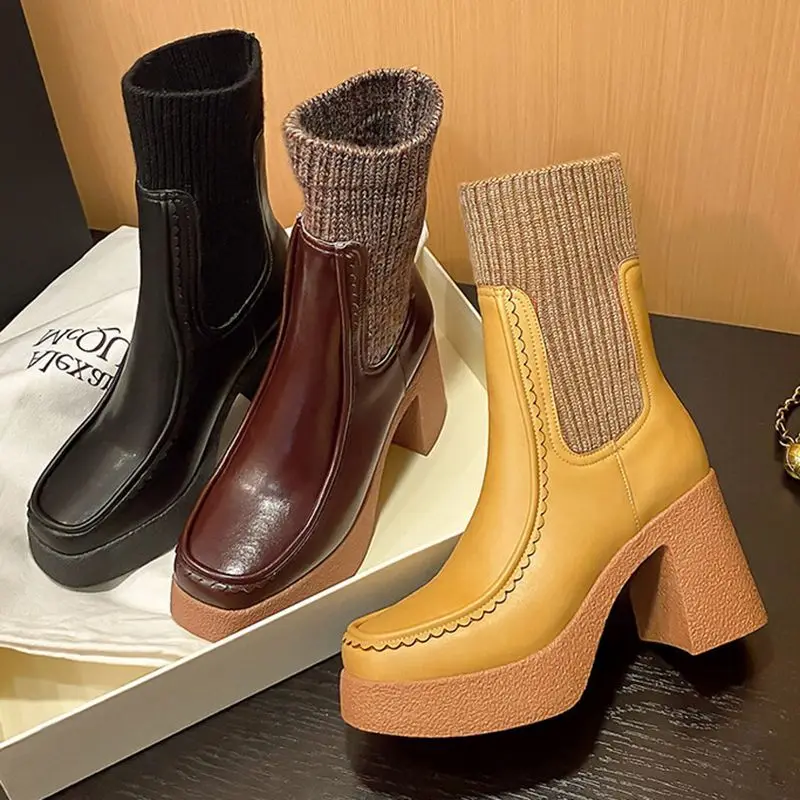 

Ботильоны женские на толстом каблуке, с квадратным носком