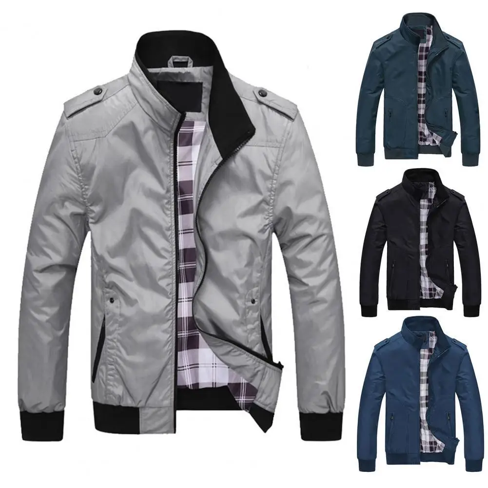

Men Coat 2022 Solid Color Spring Jacket Stand Collar Loose Zipper Spring Jacket for Daily Wear
