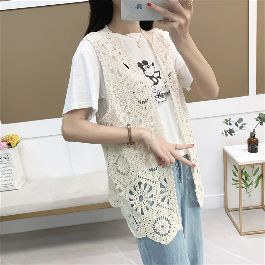 Женский ажурный жилет в стиле бохо повседневный богемном ретро с цветочным