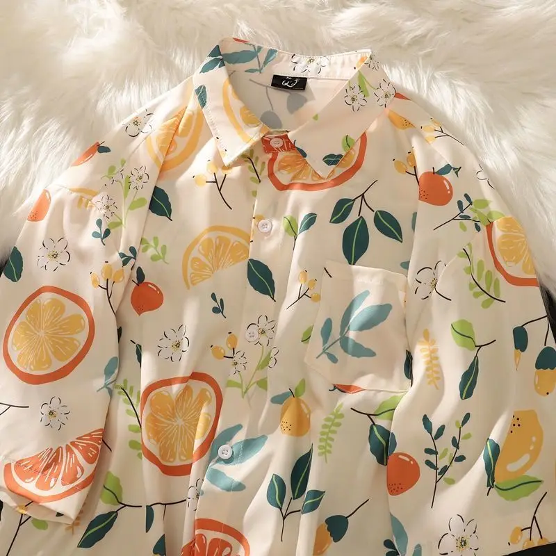 

Fruit Lemon Full Printed Short Sleeve Shirt Women New Summer Oversized Harajuku Shirt Men Summer Vacation Beach Style Tops Mujer