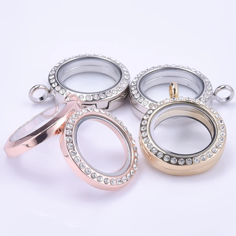 

10pcs 25mm Round Crystal Glass Floating Charm Locket Alloy Pendant Jewelry Making Medaillion Memory Necklace Keychain Craft Gift