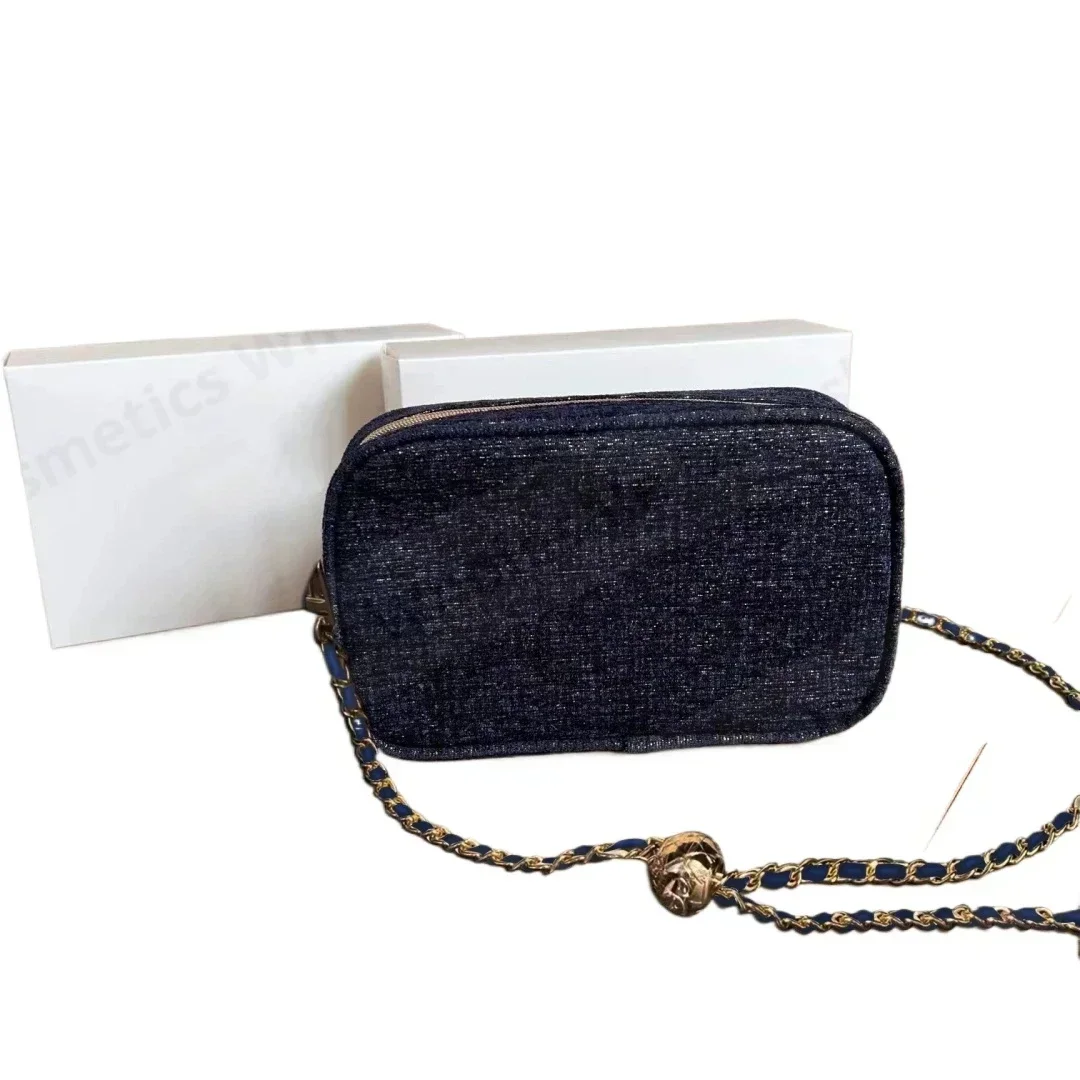 Beauty Limited Edition Christmas Denim Blue Glod Cosmetic Bag
