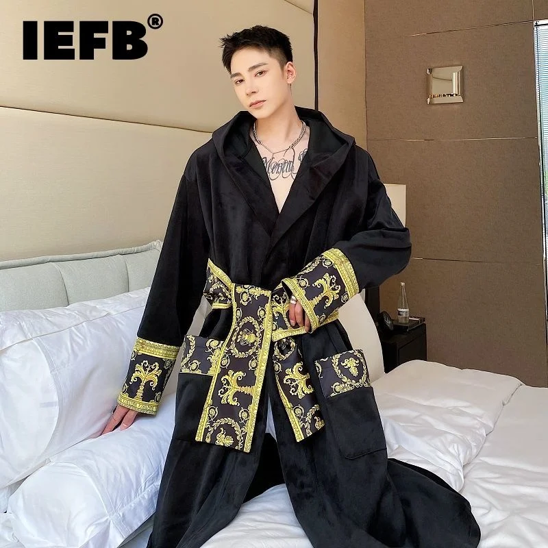 

Winter Tickened Comfortable Velvet Lit Luxury ded Lon Nitown Men's Fasion Robes Belted Warm Clotes 9Y9924