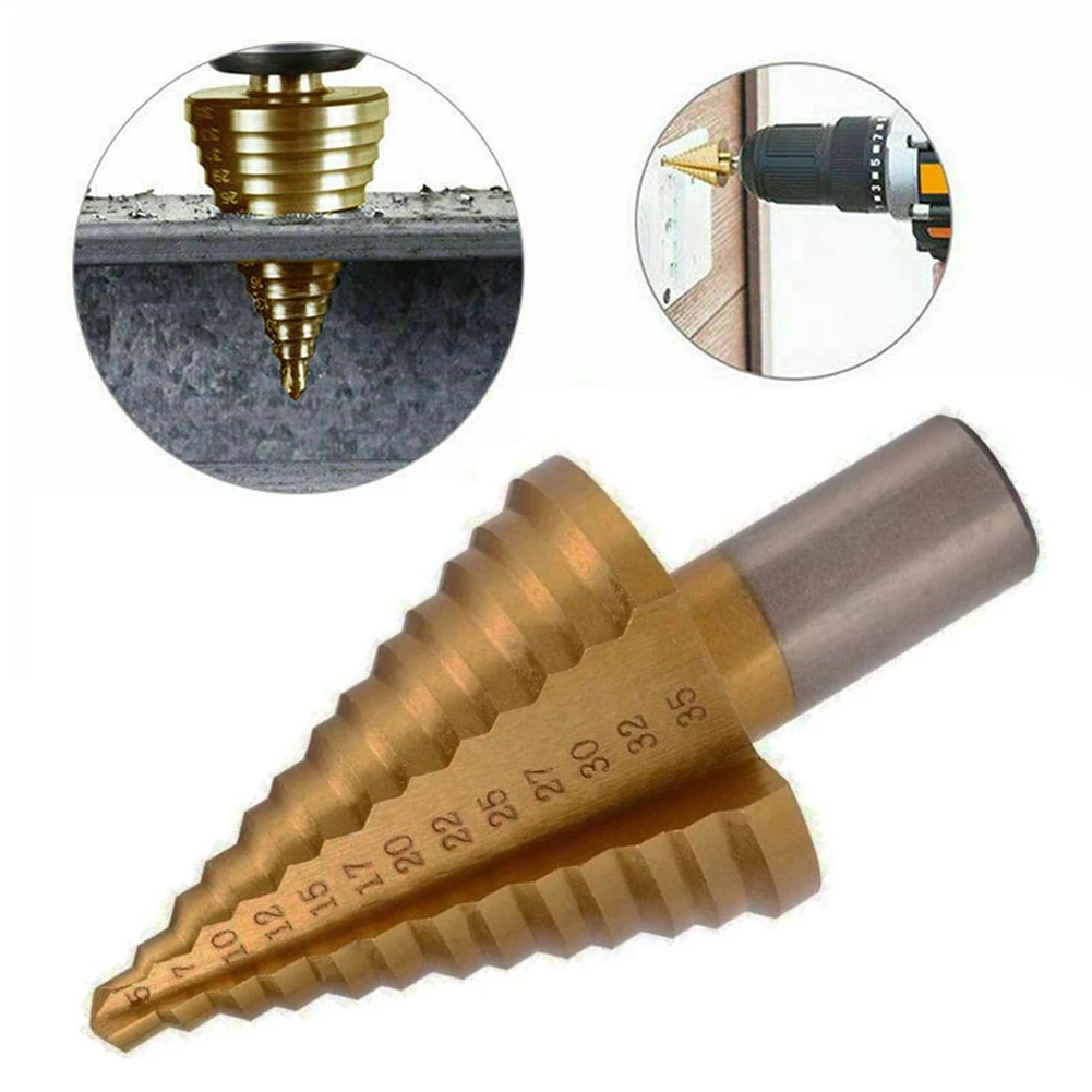 

1pc 5-35mm Step Cone Drill Bit High Speed Steel Wood Hole Cutter Step Cone Drill 13 Steps Size Cone Drills 12mm Shank Step Drill