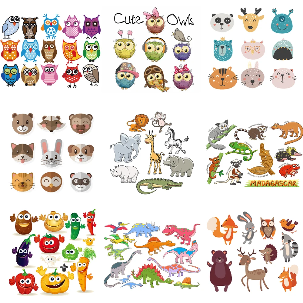 

Cute Animal Dinosaur combination Animal stickers for iron transfer clothes DIY accessory t-shirt dresses washable heat transfer