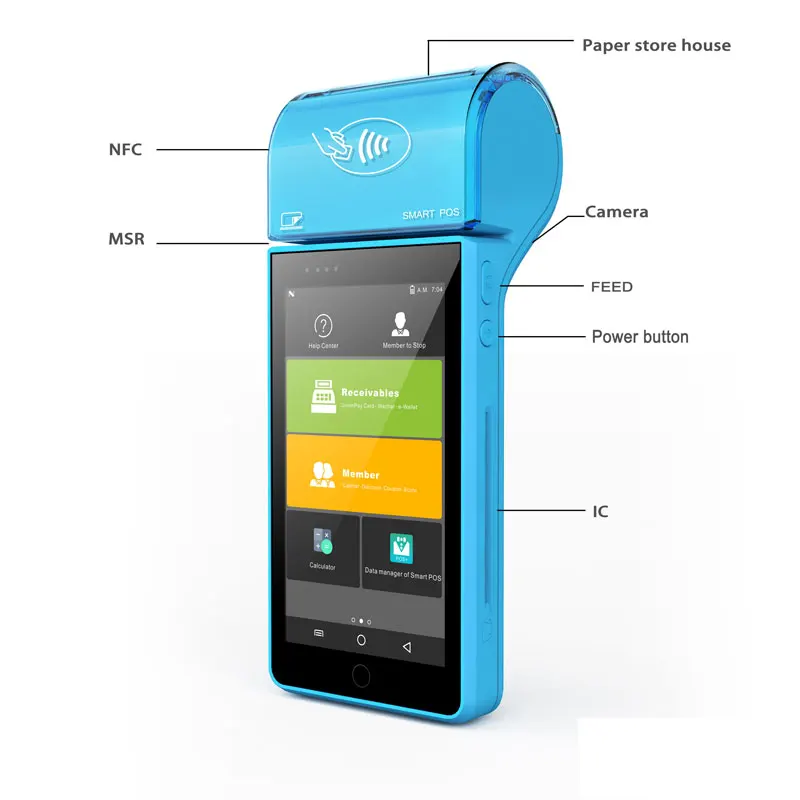 HBAPOS PDA Android 7 0 портативный POS-терминал встроенный 58 мм Термальный чековый принтер