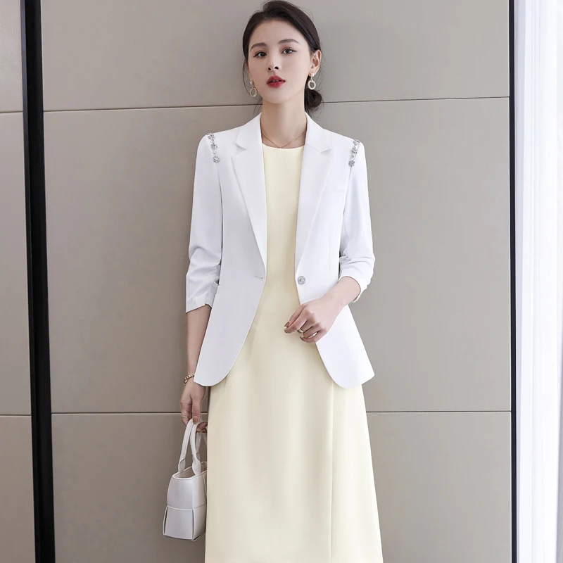 

Fashion Ladies White Blazer Women Business Suits Dress and Jacket Sets Work Office Uniform Style
