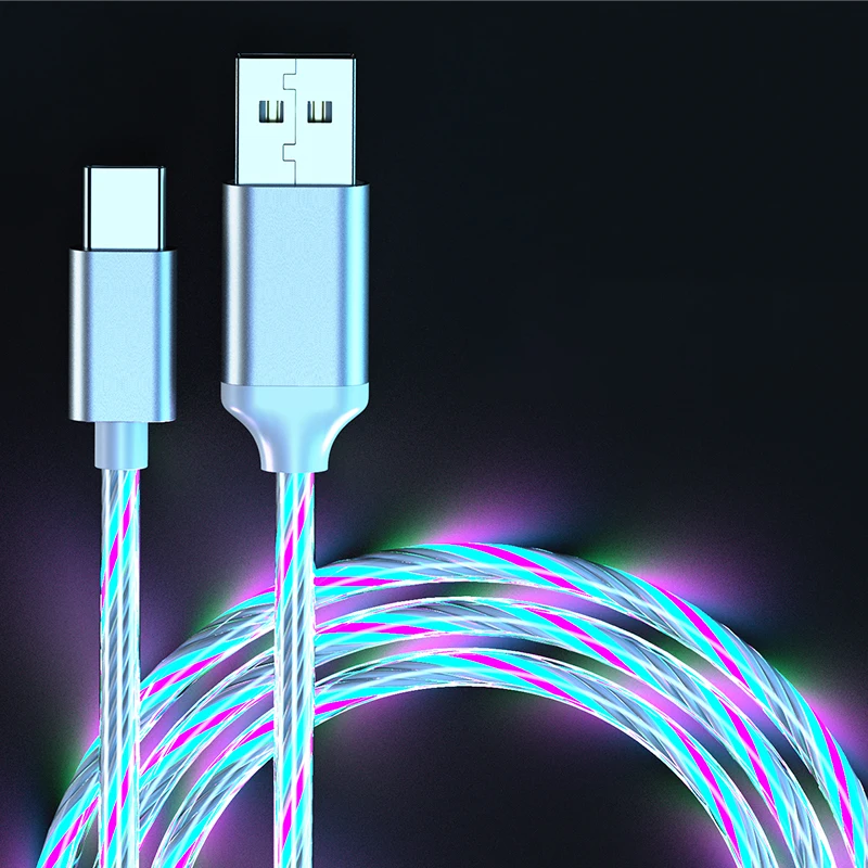 LED Light Charger USB Cable for Xiaomi Redmi Note10 Huawei P40 Pro OPPO Phone Accessories Type C Cable Fast Charging USB C Cable