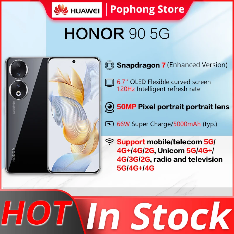 Смартфон HONOR 90, экран 6,7 дюйма, Восьмиядерный процессор Snapdragon 7, аккумулятор 5000 мАч
