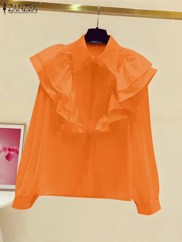 Белая рубашка ZANZEA в Корейском стиле с отложным воротником и оборками женские