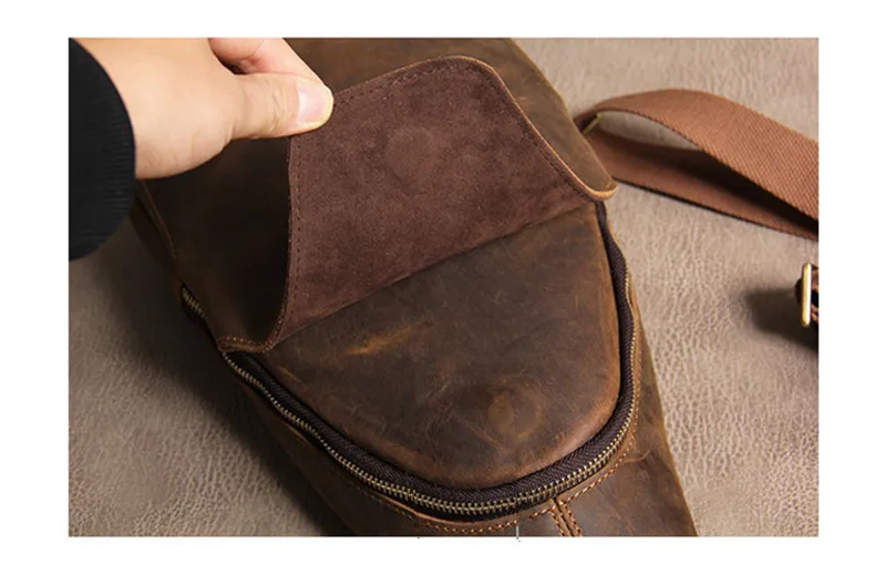Retro fashion high-quality crazy horse leather men's large-capacity chest bag casual daily multi-function cowhide crossbody bag