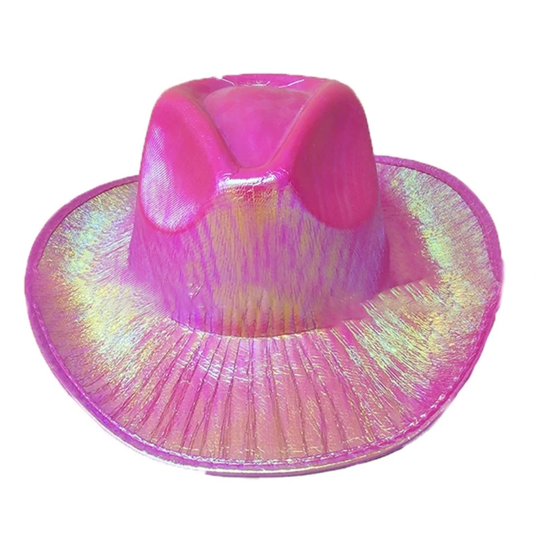 Neon Sparkly Glitter Space Cowboy Hat Fun Metallic Holographic Party Disco 