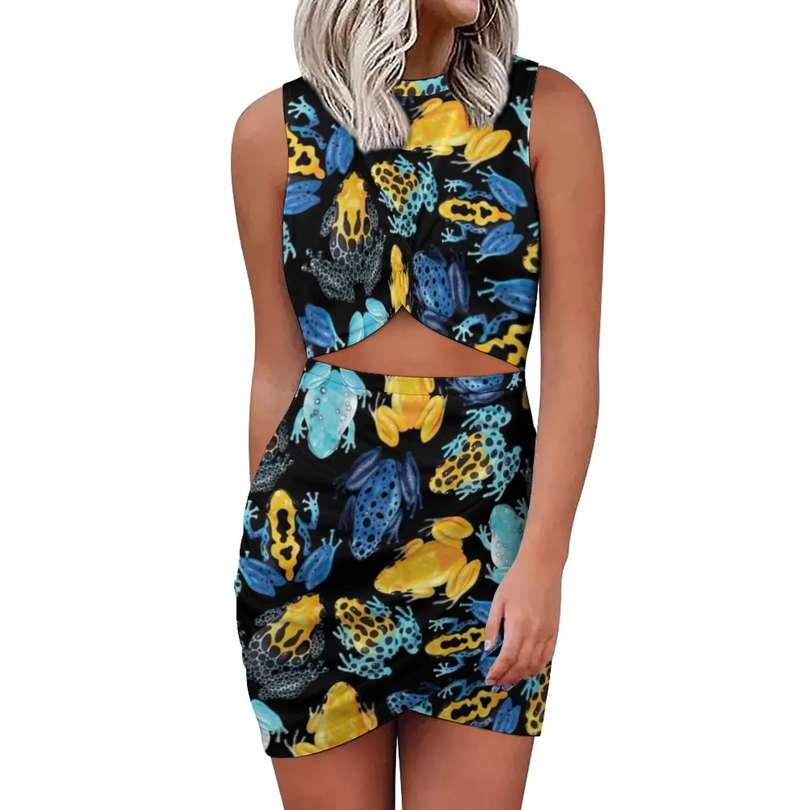 

Красочные тропические лягушки Мини платье для G смешной дикой природы Дизайн Kawaii платья праздник эстетика облегающее платье Большой размер...