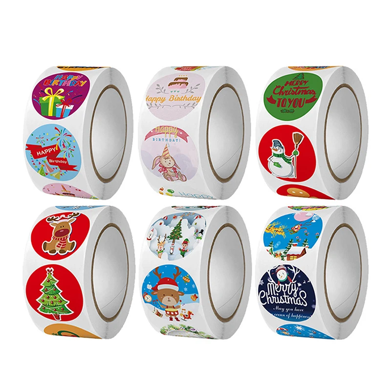 

500pcs 2.5cm Christmas Merry Holiday Decorative Gift DIY Biscuit Writing Series Adhesive Stickers For Sealing Candy Bag Decor