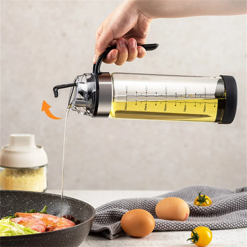 Leakproof Glass Olive 550ml/650ml  Oil  Bottle Non-Drip Spout Flip Cap Sauce Dispenser Kitchen Seasoning Jar Cooking Tools