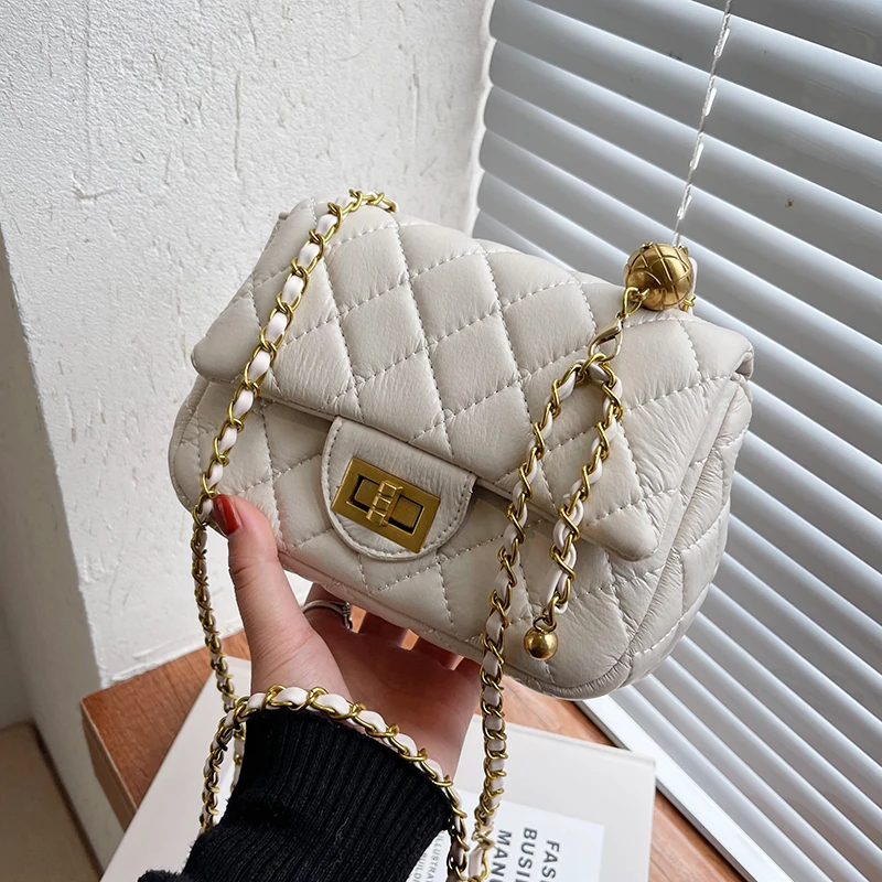 

New 2022 Retro Small PU Leather Shoulder Bag 2022Trendy Winter Women Designer Chain Handbag Luxury Quilted Crossbody Bags