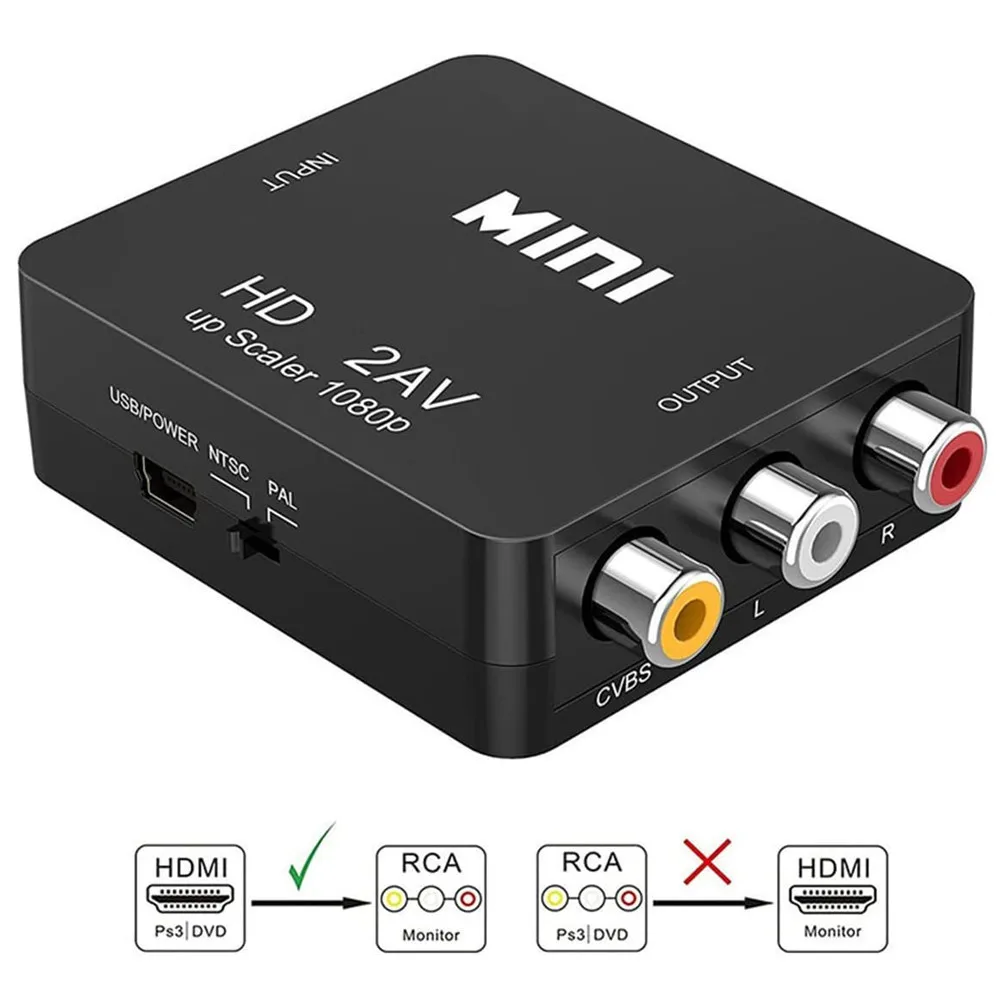 

HDMI2AV RCA/CVSB L/R Video to HDMI-compatible AV Scaler Adapter HD Video Converter Box 1080P Support NTSC PAL