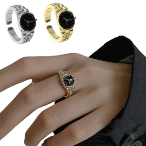 Imported New Creative Watch Shape Rings for Women Adjustable Opening Rings Men Vintage Punk Mini Watch Finger