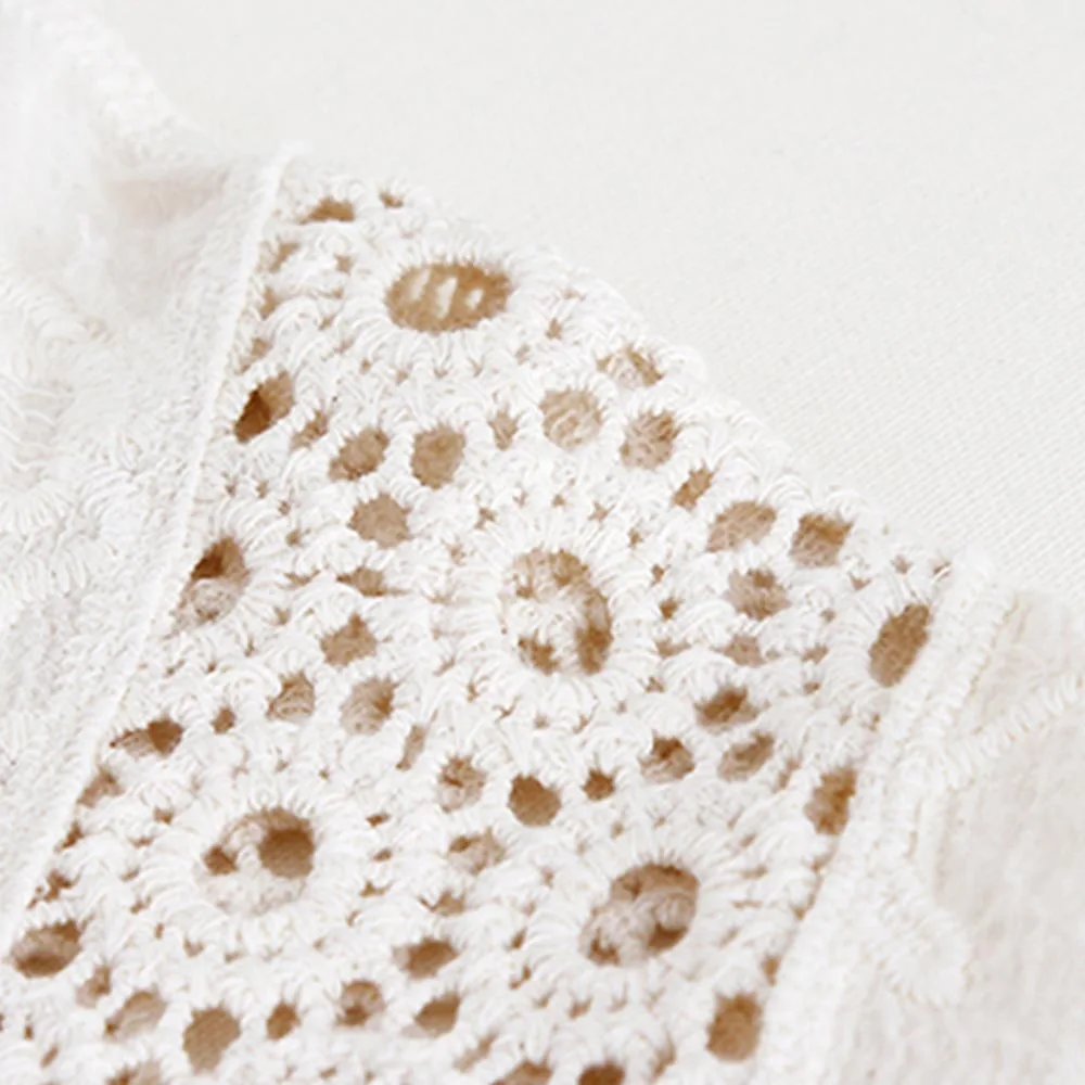

Women's Crocheted Cover-ups Breathable Cut-Out Design Bat Sleeve Short Tops One Size Cotton Made Solid Color Summer Shawl FS99