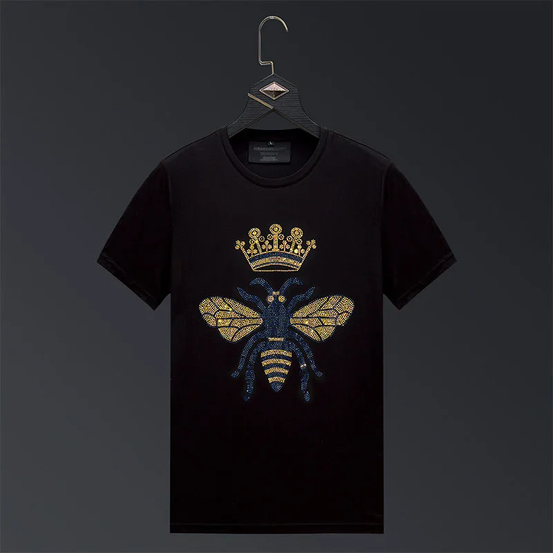 

Summer Short Sleeve T-Shirt Men Trend Hot Diamond Crown Bee Loose Men's Tees Cotton High Quality Oversized