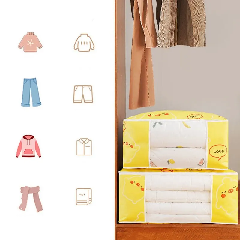 

Yellow Quilt Storage Bag Folding Clothes Duvet Blanket Sorting Bags Dustproof Closet Under-Bed Storage Moisture Proof Organizer