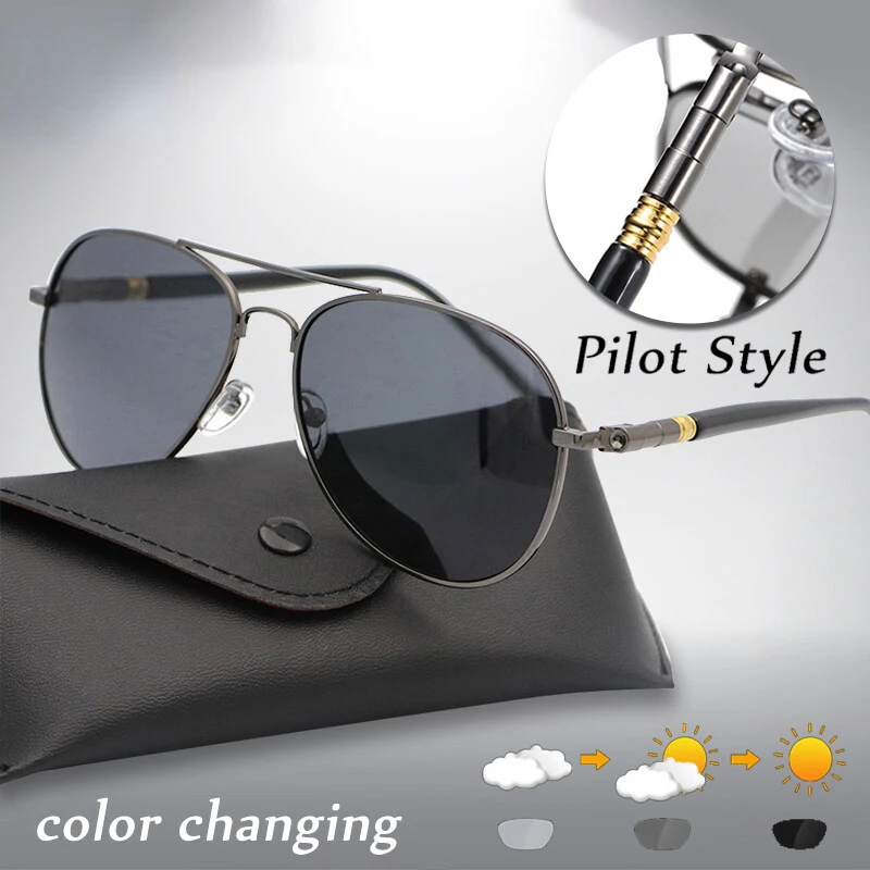 

Sunglasses Photochromic Polarized Sunglasses UV400 Pilot Style Color-changing Lens Men Anti-glare Driving Eyeglasses
