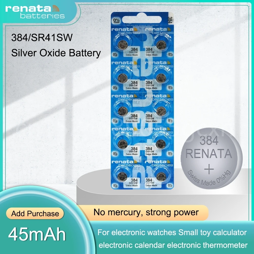 Новинка, Renata 384 SR41SW AG3 LR41 392A LR736 V3GA 192 1,55 в, оксид серебра, аккумулятор часов для дистанционного управления камерой, Кнопочная ячейка Swiss