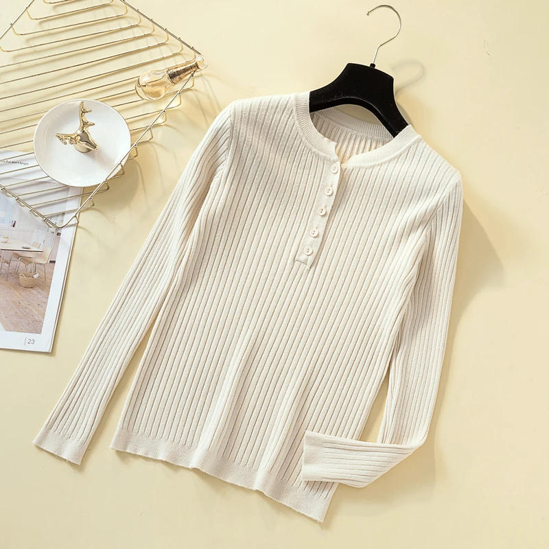 Женский Базовый Однотонный Тонкий Вязаный Пуловер На Пуговицах