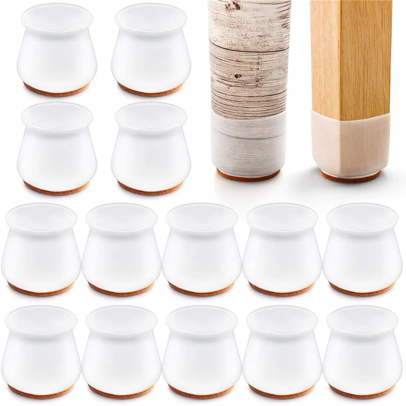 

24PCS Silicone Chair Leg Protectors Caps with EVA Felt for Hardwood Floors,Small Clear Furniture Table Legs Cover Pad