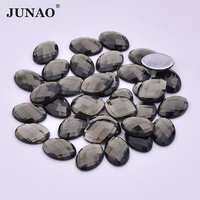 junao 10x14mm 13x18mm grey color oval flatback crystal rhinestone acrylic gems non hotfix strass stone for clothes decoration